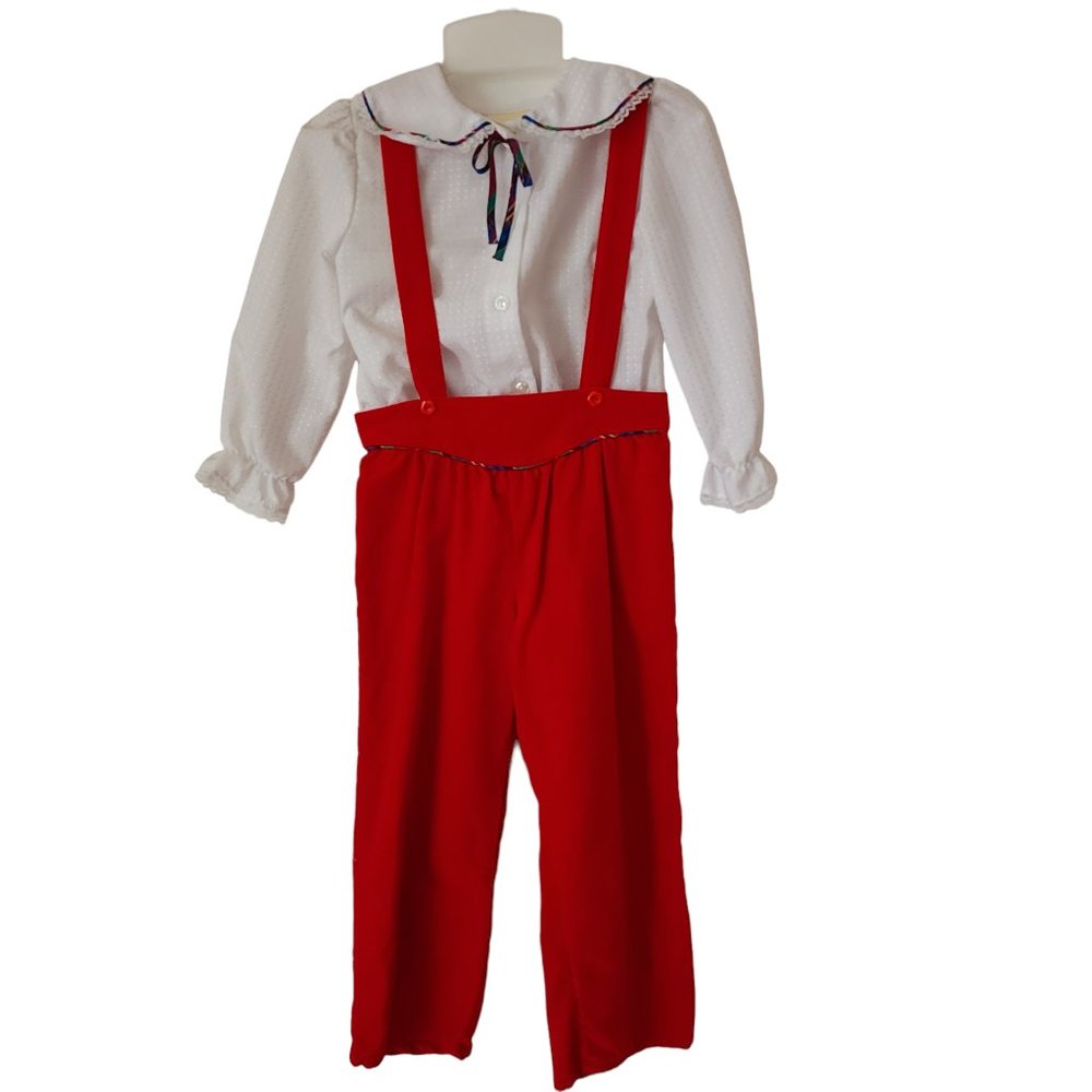 Vintage red and white shirt and pants with suspenders set